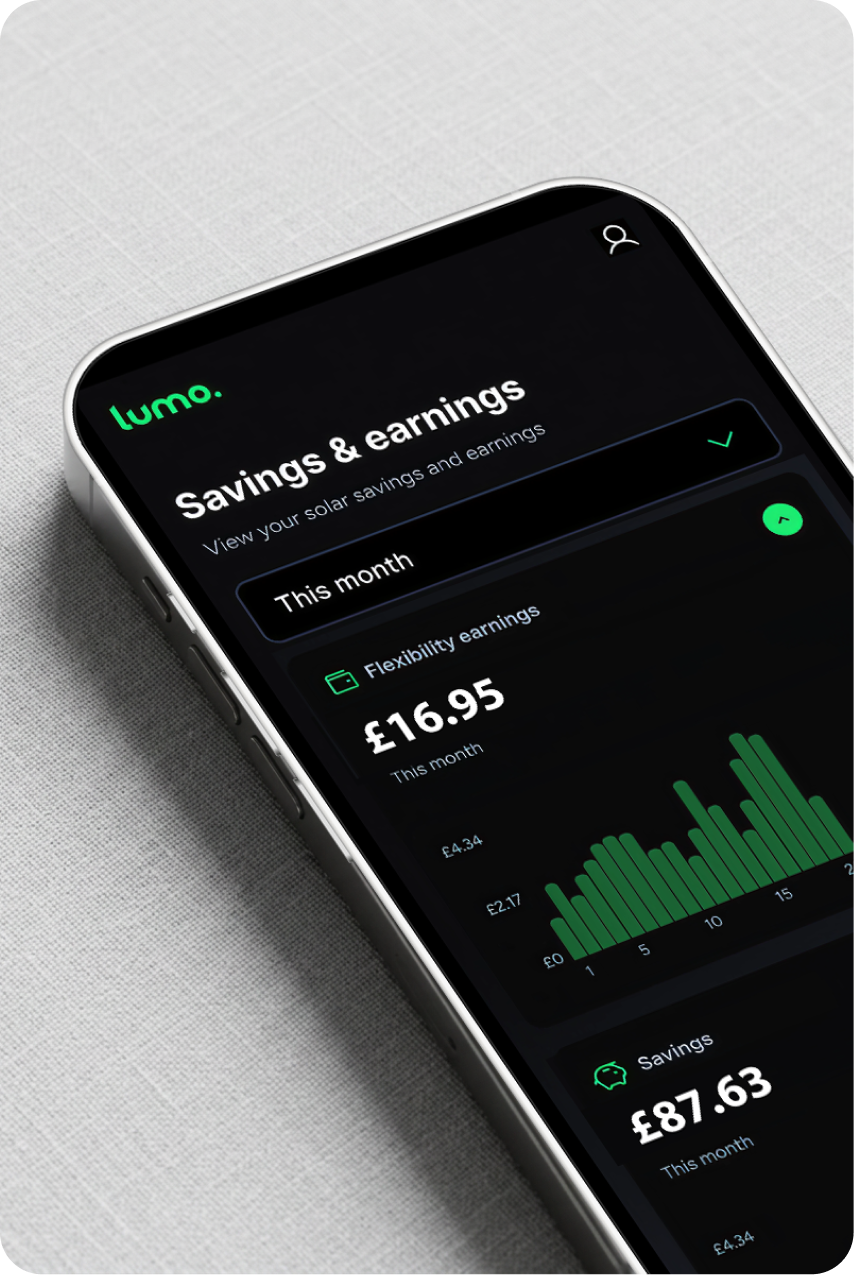 Lumo app showing Grid Rewards earnings and savings